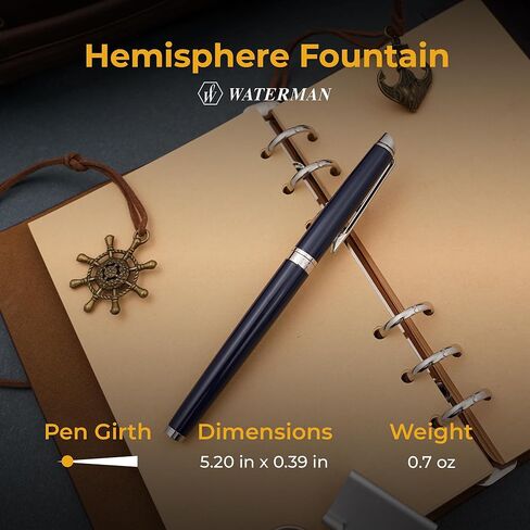 Waterman Hemisphere Engraved Fountain Pen, Blue Lacquer with Chrome Trim, Stainless Steel Medium Nib, Personalized Gift, Case Included, Graduation, Retirement, Career Advancement, Gift Box in Saudi Arabia