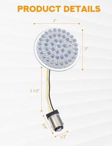 PBYMT 1157 الجبهة LED بدوره إشارات دراجة نارية، 2 بوصة رصاصة العنبر بدوره إشارة لمبة بيضاء تشغيل الضوء يصلح لهارلي ديفيدسون بجولة شارع الإنزلاق، سبورتستر، داينا، سوفتيل in Kuwait