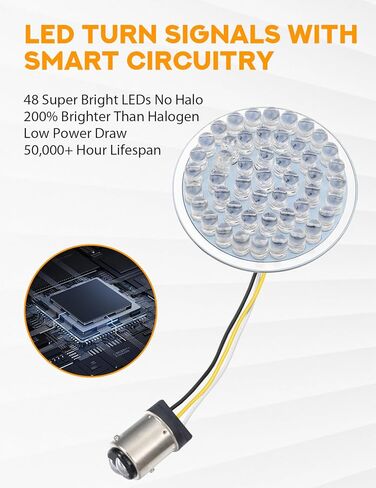 PBYMT 1157 الجبهة LED بدوره إشارات دراجة نارية، 2 بوصة رصاصة العنبر بدوره إشارة لمبة بيضاء تشغيل الضوء يصلح لهارلي ديفيدسون بجولة شارع الإنزلاق، سبورتستر، داينا، سوفتيل in Kuwait
