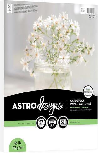 Astrodesigns Cardstock, Bright White, 97 Brightness, 8.5" x 11", 65 lb., Thick & Durable Paper, 50 Sheets, Perfect for DIY Projects, Card Making, Scrapbooking & Invitations (91334-01) in Saudi Arabia