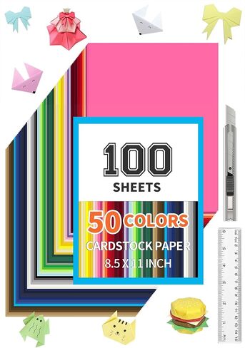 100 Sheets 8.5" X 11" Colored Cardstock, 50 Assorted Colors Construction Paper Card Stock Printer Paper for Printing, Card Making, DIY Crafts,School Supplies,Party Decorations in Saudi Arabia