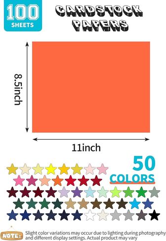 100 Sheets 8.5" X 11" Colored Cardstock, 50 Assorted Colors Construction Paper Card Stock Printer Paper for Printing, Card Making, DIY Crafts,School Supplies,Party Decorations in Saudi Arabia