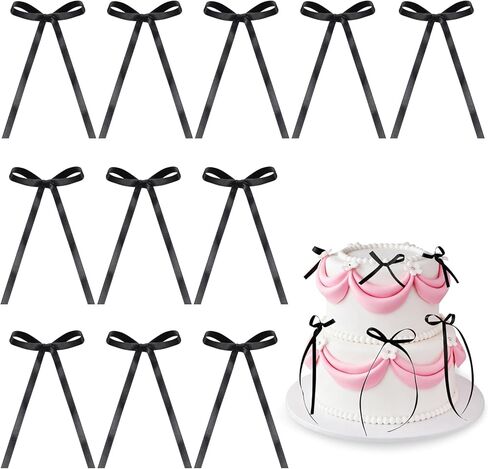 REGUICORP 50PCS Bow Cake Toppers, Black Bows Cake Decorations, Black Ribbon Bows for Birthdays, Weddings, Bachelorette Parties, Graduation Celebrations, Dessert Table Supplies in Saudi Arabia