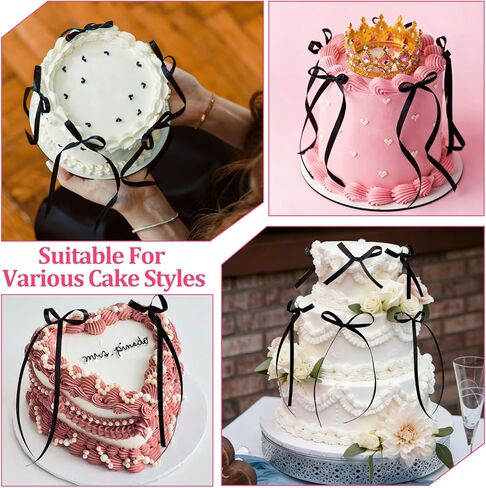 REGUICORP 50PCS Bow Cake Toppers, Black Bows Cake Decorations, Black Ribbon Bows for Birthdays, Weddings, Bachelorette Parties, Graduation Celebrations, Dessert Table Supplies in Saudi Arabia