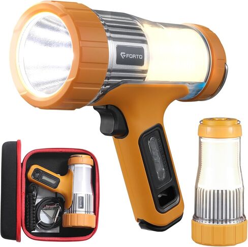 FORTO Rechargeable Spotlight, 1800ft Beam Distance, 5000 Lumens and IPX8 Waterproof 40 ft Depth, Warm Glow Camping Lantern, Perfect for Dog Walking, Camping, Adventure, Home Backup use (Black-Pro) in Saudi Arabia