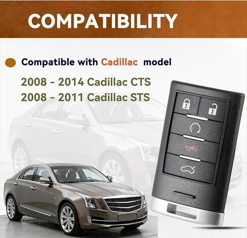 2PCS Smart Remote Key Fob Replacement for Cadillac CTS 2008 2009 2010 2011 2012 2013 2014 STS 2008-2011 Keyless Entry Remote Control M3N5WY7777A 5 Buttons in Saudi Arabia