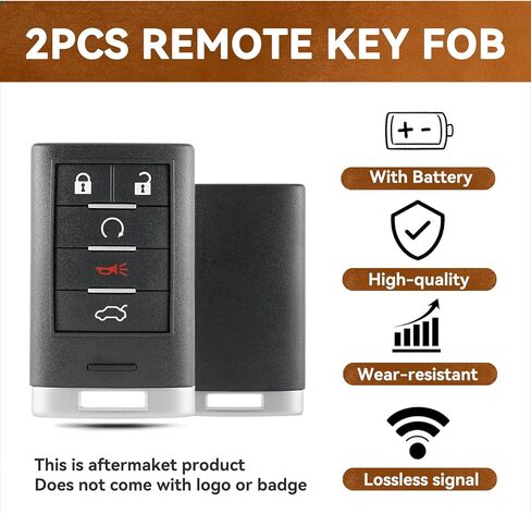 2PCS Smart Remote Key Fob Replacement for Cadillac CTS 2008 2009 2010 2011 2012 2013 2014 STS 2008-2011 Keyless Entry Remote Control M3N5WY7777A 5 Buttons in Saudi Arabia