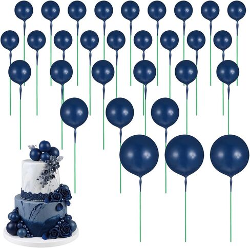 30 Pcs Ball Cake Toppers Navy Blue Cake Balls Decorations Multiple Sizes Balloon Cake Decorations Balls Cupcake Toppers Foam Ball Shaped Cake Picks For Wedding Enagement Baby Shower Birthday Party in Saudi Arabia