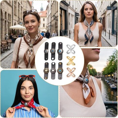 Bandana Ring and Scarf Slide Set of 9, Versatile Fashion Accessories for Headbands and Neckwear, Multiple Styles for Various Outfits, Durable Material Construction in Saudi Arabia