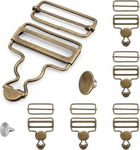 6 Sets Metal Overall Buckles Overall Clips Replacement with Adjustable Tri Glide Slide Buckle and Buttons for Bib Pants, Jeans Suspender(Bronze,19x38mm/55x38mm) in Saudi Arabia