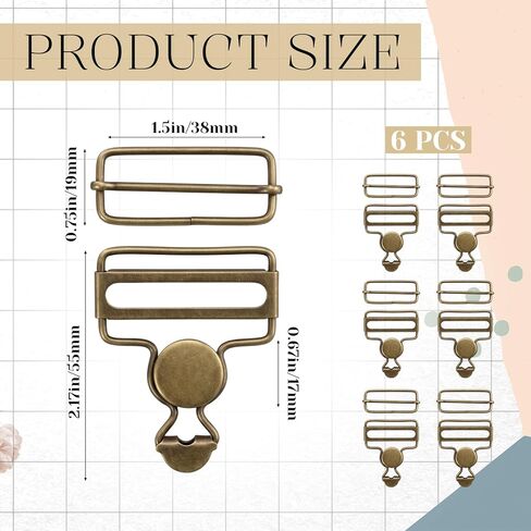 6 Sets Metal Overall Buckles Overall Clips Replacement with Adjustable Tri Glide Slide Buckle and Buttons for Bib Pants, Jeans Suspender(Bronze,19x38mm/55x38mm) in Saudi Arabia