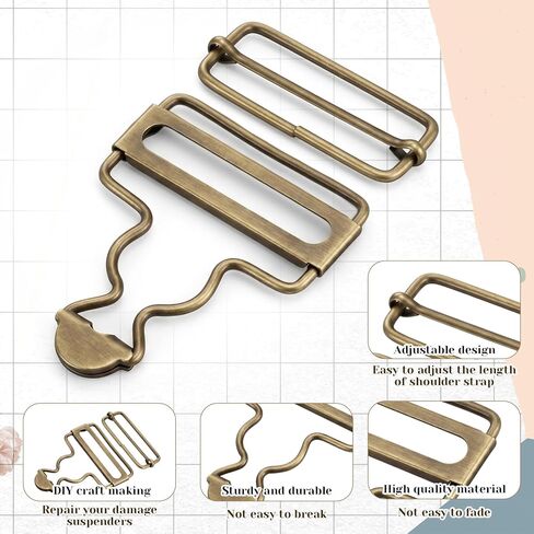 6 Sets Metal Overall Buckles Overall Clips Replacement with Adjustable Tri Glide Slide Buckle and Buttons for Bib Pants, Jeans Suspender(Bronze,19x38mm/55x38mm) in Saudi Arabia