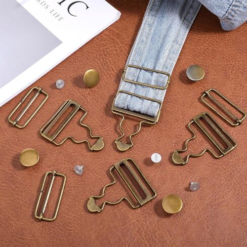 6 Sets Metal Overall Buckles Overall Clips Replacement with Adjustable Tri Glide Slide Buckle and Buttons for Bib Pants, Jeans Suspender(Bronze,19x38mm/55x38mm) in Saudi Arabia
