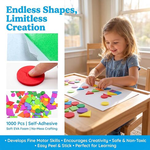 QIDIWIN 1000 Pcs Self-Adhesive Foam Geometric Stickers, Assorted Shapes Colorful Craft Stickers for Kids DIY Art, Scrapbooking, Card Making, Classroom Educational Activities & Home Decor in Saudi Arabia