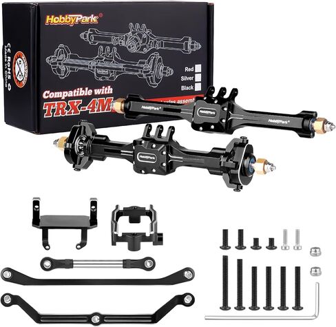 HobbyPark +10mm Extended Portal Axle Complete Set with Servo Mount & Links Built-in Metal Steel Gears for 1/18 TRX4M Defender Bronco K10 F150 High Trail Upgrades, Front and Rear (Black) in Kuwait