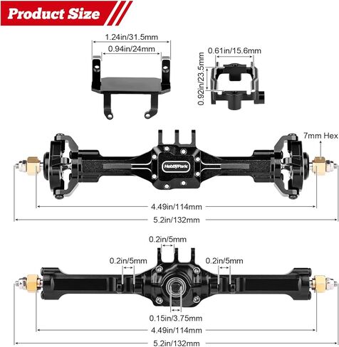 HobbyPark +10mm Extended Portal Axle Complete Set with Servo Mount & Links Built-in Metal Steel Gears for 1/18 TRX4M Defender Bronco K10 F150 High Trail Upgrades, Front and Rear (Black) in Kuwait