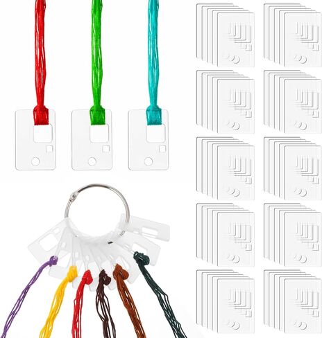 50pcs Embroidery Floss Bobbins, Clear Floss Drops Cross Stitch with Hinged Ring Portable Embroidery Flosses Organizer Sewing DIY Crafts Accessories for Cross Thread Sewing Storage in Kuwait