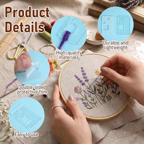 50pcs Embroidery Floss Bobbins, Clear Floss Drops Cross Stitch with Hinged Ring Portable Embroidery Flosses Organizer Sewing DIY Crafts Accessories for Cross Thread Sewing Storage in Kuwait