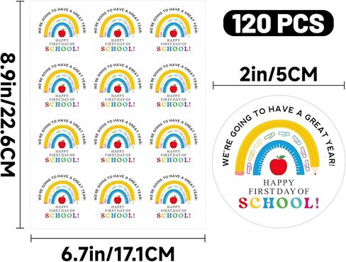 Back to School Stickers 2 Inch Happy First Day of School Stickers 120Pcs Self-Adhesive Round Personalized Welcome Sticker for Envelope Seals, Cards, Gift Bags and School Classroom Decorations in Kuwait