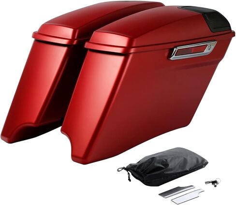 HR3 Wicked Red Denim حقائب سرج صلبة متمددة وأغطية مكبر صوت مقاس 4 بوصات متوافقة مع 2019 Street Glide Special FLHXS Road Glide Special FLTRXS مناسبة لموديلات Harley Touring 2014-2024 in Kuwait