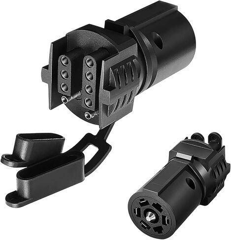 Trailer Plug Adapter, 7 Pin Round to 4 Pin/5 Pin Trailer Light Adapter, 2 in 1 Design Trailer Plug Connector with Dust Cover, Universal for RV Truck Tow Hitch Boat (Black) in Kuwait