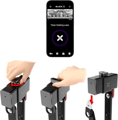 BLACK X Titan Secure Folding Lock, Bike Lock for Urban Commuting, Motorcycle Accessories, Compact, Portable Ebike Accessories, Smart Keyless Access, 79 cm Length, Black in Kuwait