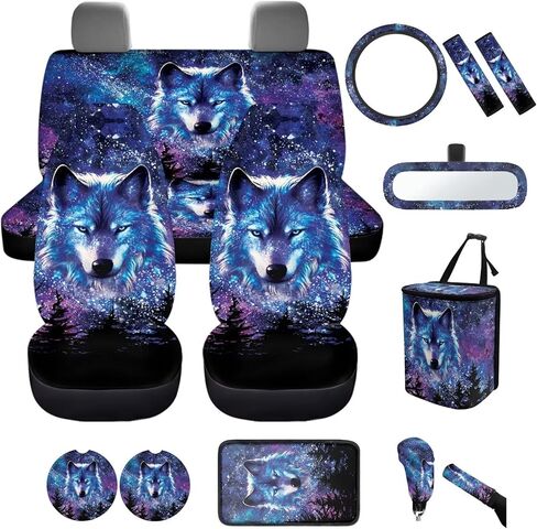 Women Galaxy Butterfly Car Accessories Interior Set 14 Pcs Purple Butterfly Car Seat Cover Full Set with Steering Wheel Cover Front Side Mirror Covers Thin Armrest Pads Coasters Universal in Kuwait