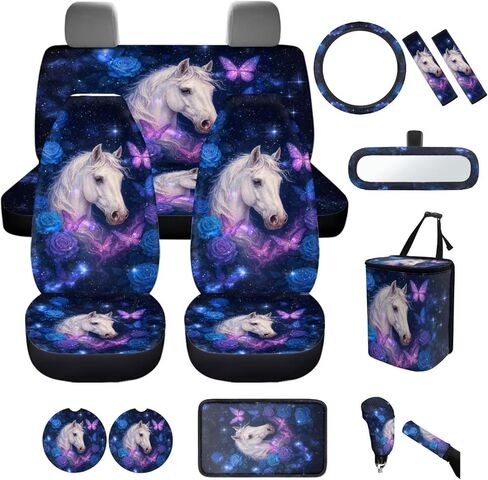 Women Galaxy Butterfly Car Accessories Interior Set 14 Pcs Purple Butterfly Car Seat Cover Full Set with Steering Wheel Cover Front Side Mirror Covers Thin Armrest Pads Coasters Universal in Kuwait