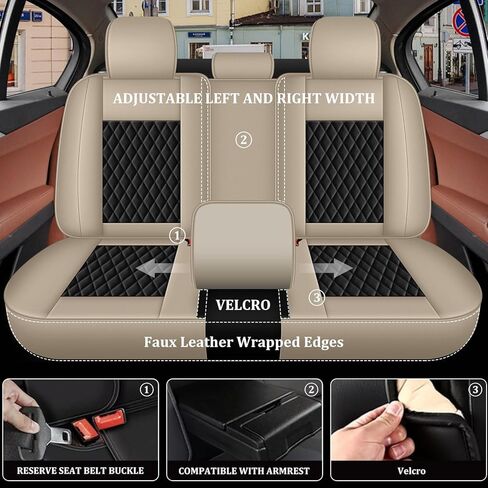 أغطية مقاعد السيارة IKABEVEM مجموعة كاملة تناسب Honda HRV 2016-2025 2026: 5 ملحقات داخلية للسيارات، غطاء وسائد مقعد السيارة من الجلد الصناعي المقاوم للماء (بيج وأسود) in Kuwait