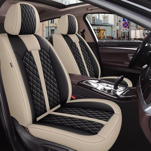 أغطية مقاعد السيارة IKABEVEM مجموعة كاملة تناسب Honda HRV 2016-2025 2026: 5 ملحقات داخلية للسيارات، غطاء وسائد مقعد السيارة من الجلد الصناعي المقاوم للماء (بيج وأسود) in Kuwait