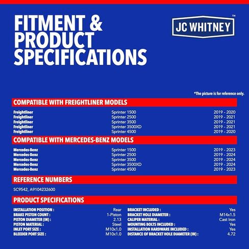 JC Whitney JFBAJCWBC00225 Rear Right Brake Caliper - Compatible with Mercedes-Benz Sprinter 1500 4500 19-23, 2500 3500 3500XD 19-24, Freightliner Sprinter 1500 4500 19-20, 2500 3500 3500XD 19-21 in Kuwait