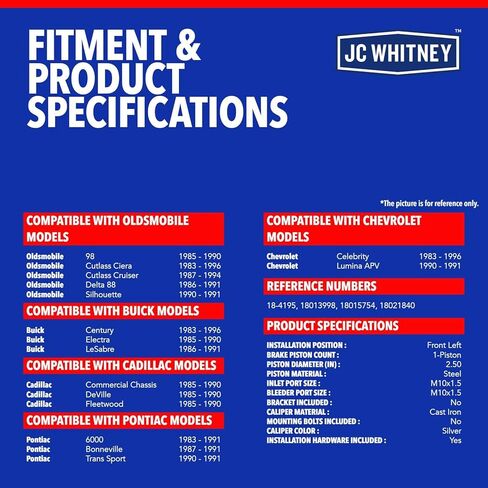 JC Whitney JFBAJCWBC00645 Front Left Brake Caliper - Compatible with Chevrolet Celebrity 83-90, Lumina APV 90-91, Buick Century 83-96, LeSabre 86-91, Electra 85-90 in Kuwait