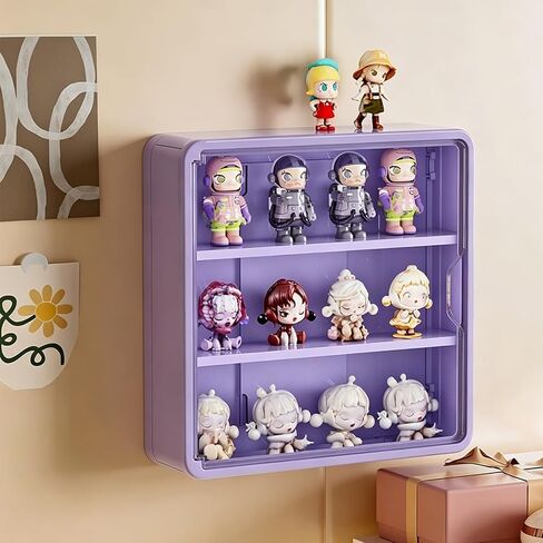 Clear Display Case for Figures, Wall Mounted or Desktop Collectibles Display Cabinet with Magnetic Door, Mini Figure Display Organizer for Toys and Small Collectibles (Purple, 4 Tiers) in Saudi Arabia
