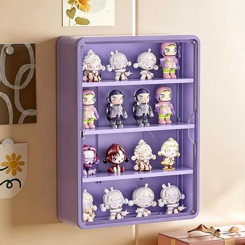 Clear Display Case for Figures, Wall Mounted or Desktop Collectibles Display Cabinet with Magnetic Door, Mini Figure Display Organizer for Toys and Small Collectibles (Purple, 4 Tiers) in Saudi Arabia