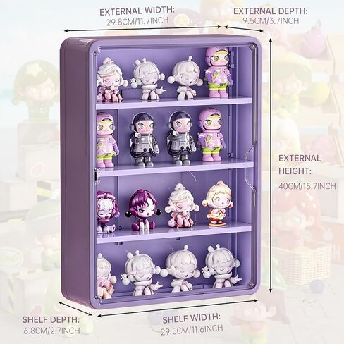 Clear Display Case for Figures, Wall Mounted or Desktop Collectibles Display Cabinet with Magnetic Door, Mini Figure Display Organizer for Toys and Small Collectibles (Purple, 4 Tiers) in Saudi Arabia