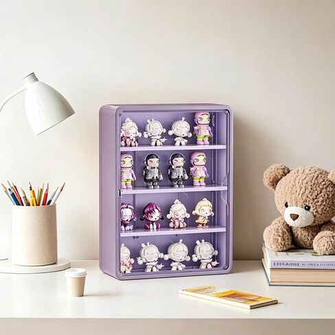 Clear Display Case for Figures, Wall Mounted or Desktop Collectibles Display Cabinet with Magnetic Door, Mini Figure Display Organizer for Toys and Small Collectibles (Purple, 4 Tiers) in Saudi Arabia