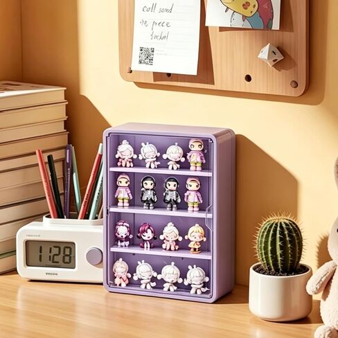 Clear Display Case for Figures, Wall Mounted or Desktop Collectibles Display Cabinet with Magnetic Door, Mini Figure Display Organizer for Toys and Small Collectibles (Purple, 4 Tiers) in Saudi Arabia