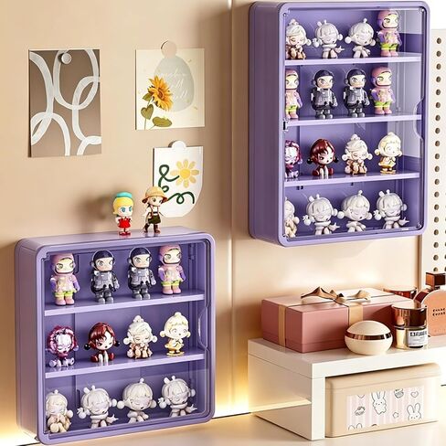 Clear Display Case for Figures, Wall Mounted or Desktop Collectibles Display Cabinet with Magnetic Door, Mini Figure Display Organizer for Toys and Small Collectibles (Purple, 4 Tiers) in Saudi Arabia