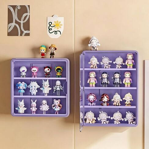 Clear Display Case for Figures, Wall Mounted or Desktop Collectibles Display Cabinet with Magnetic Door, Mini Figure Display Organizer for Toys and Small Collectibles (Purple, 4 Tiers) in Saudi Arabia