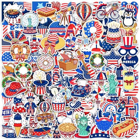 200pcs 4th of July Theme Waterproof Vinyl Stickers - Patriotic Independence Day Decor & Party Favors for Classroom, Water Bottle in Saudi Arabia