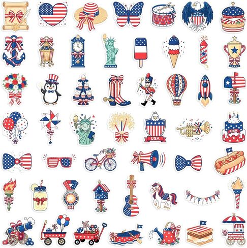 200pcs 4th of July Theme Waterproof Vinyl Stickers - Patriotic Independence Day Decor & Party Favors for Classroom, Water Bottle in Saudi Arabia