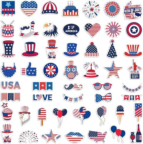 200pcs 4th of July Theme Waterproof Vinyl Stickers - Patriotic Independence Day Decor & Party Favors for Classroom, Water Bottle in Saudi Arabia