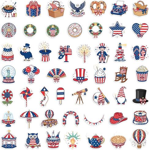 200pcs 4th of July Theme Waterproof Vinyl Stickers - Patriotic Independence Day Decor & Party Favors for Classroom, Water Bottle in Saudi Arabia