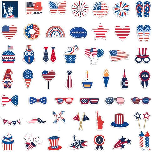 200pcs 4th of July Theme Waterproof Vinyl Stickers - Patriotic Independence Day Decor & Party Favors for Classroom, Water Bottle in Saudi Arabia