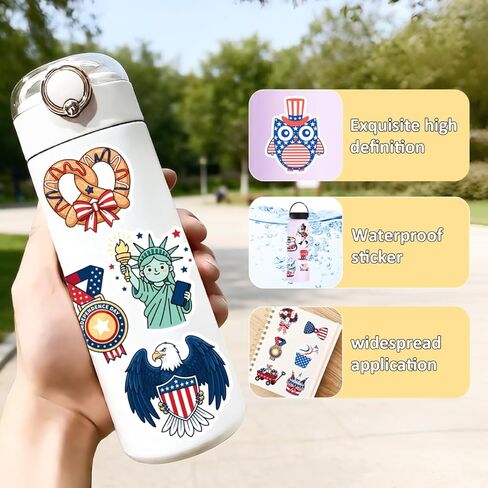 200pcs 4th of July Theme Waterproof Vinyl Stickers - Patriotic Independence Day Decor & Party Favors for Classroom, Water Bottle in Saudi Arabia