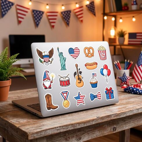 200pcs 4th of July Theme Waterproof Vinyl Stickers - Patriotic Independence Day Decor & Party Favors for Classroom, Water Bottle in Saudi Arabia