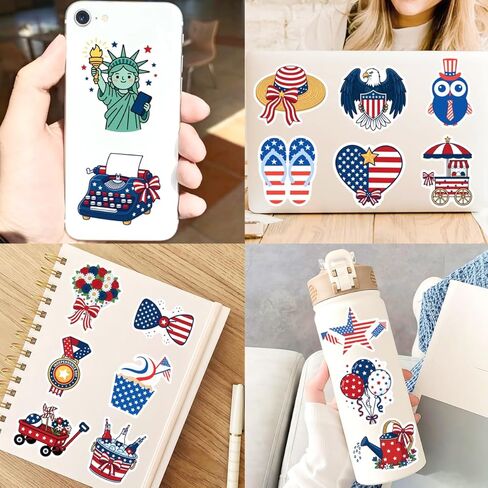 200pcs 4th of July Theme Waterproof Vinyl Stickers - Patriotic Independence Day Decor & Party Favors for Classroom, Water Bottle in Saudi Arabia