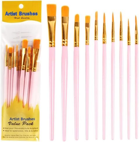 Acrylic Paint Brush Set, 1 Packs / 10 pcs Watercolor Painting Brush Nylon Hair Brushes for All Purpose Oil Watercolor Painting Artist Professional in Kuwait