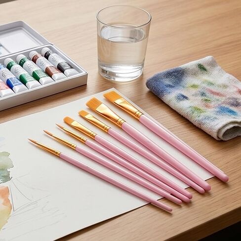 Acrylic Paint Brush Set, 1 Packs / 10 pcs Watercolor Painting Brush Nylon Hair Brushes for All Purpose Oil Watercolor Painting Artist Professional in Kuwait