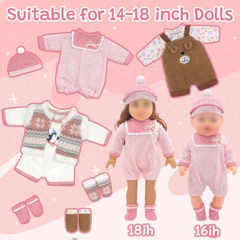 3 Sets Baby Doll Clothes for 14-18 Inch Dolls, Fashion Doll Clothes Outfits Accessories Onesie Hat Socks Top for New Born Baby Dolls Christmas Birthday Gift for Girls in Kuwait
